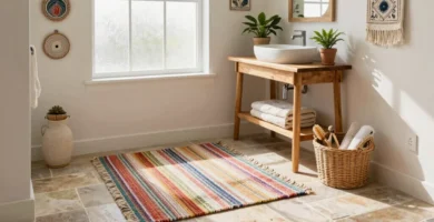 18 Boho Bathroom Rug Ideas for Relaxed Spaces